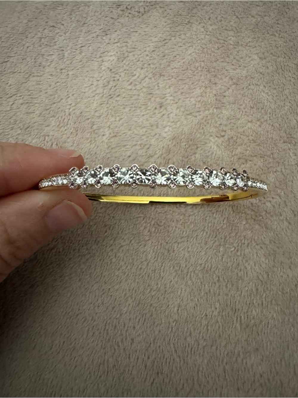Fashion Jewelry Gold and  pink and clear stones Floral Bangle Bracelet